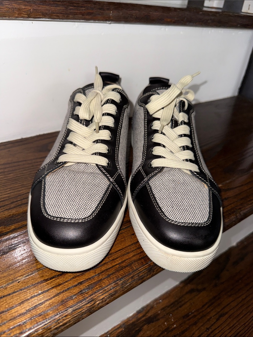 Christian Louboutin Black and Cream Low-Top Canvas Sneakers